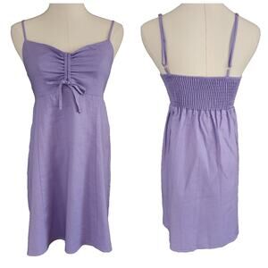 Show Me Your Mumu Gracie Linen Smocked Back Mini Dress Sz Small Periwinkle